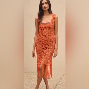 Blue Tassel for Anthropologie Tangerine Crocheted Fringe Tunic OSFA NWT